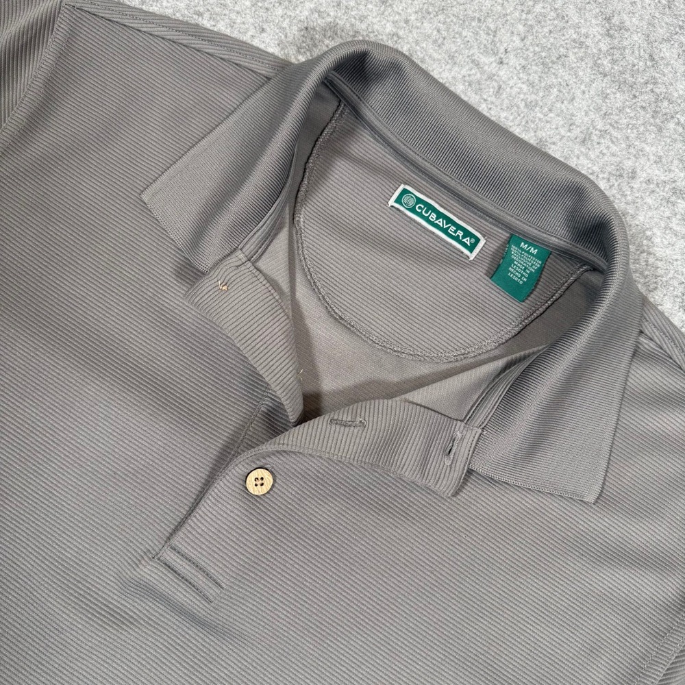 Cubavera Polo Shirt Mens Medium Gray EUC Textured Ribbed Short Sleeve Pineapple